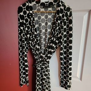 Black and white dot wrap dress